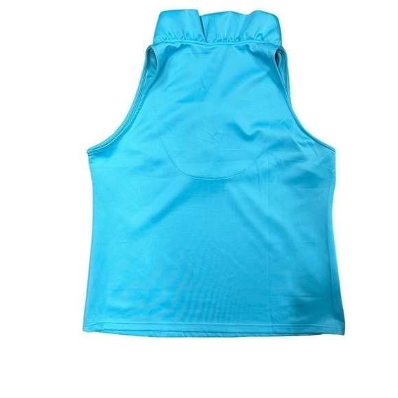 GRETCHEN SCOTT Womens Goddess XXL Jersey Sleeveless Ruffle Neck Top Turquoise - Picture 2 of 10